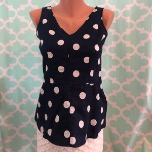 J Crew Factory blue and white polka dot peplum top